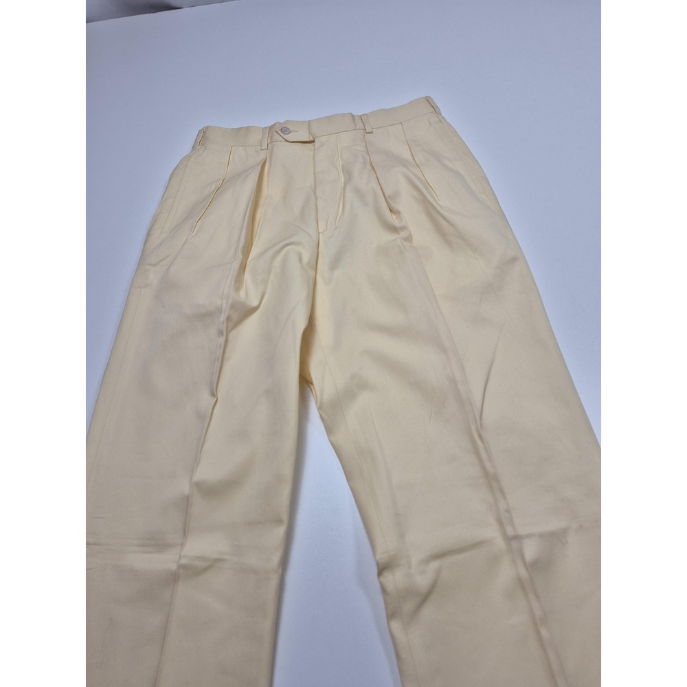 Majer Dress Pants Mens 31x37 Yellow Cotton Pleated Straight Sea Island NWT FLAW